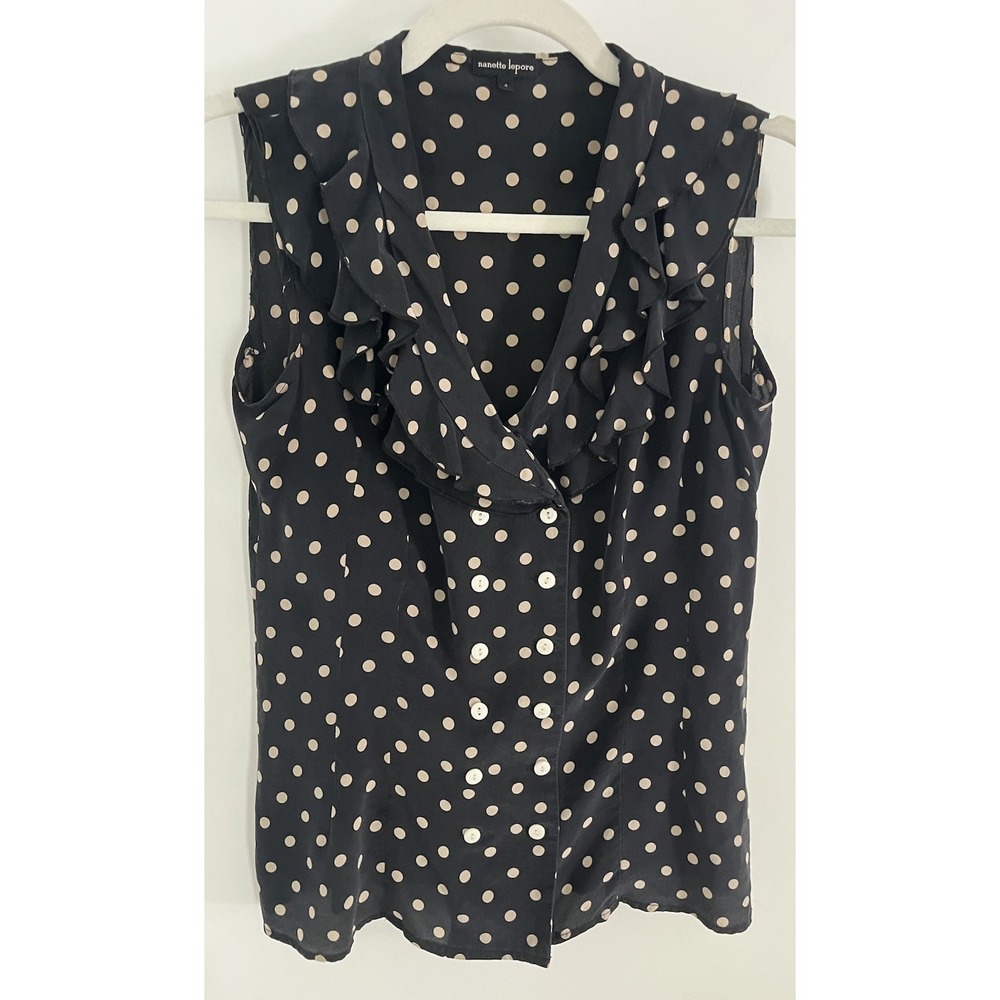 Nanette Lepore Double Breasted! Polka Dot Sleeveless Blouse Sz 4 Small Silk wome - Picture 9 of 11